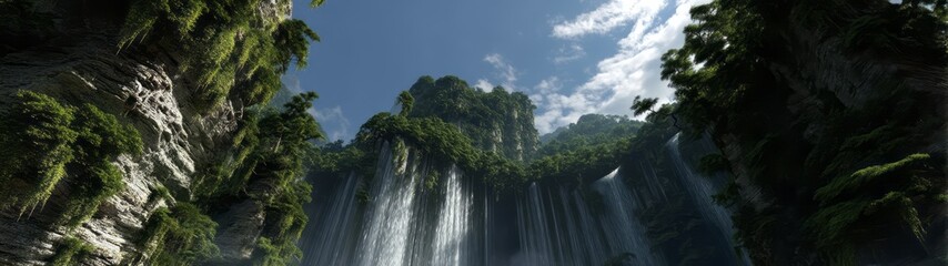 Majestic waterfall view nature landscape hdr 360 degrees panoramic scene