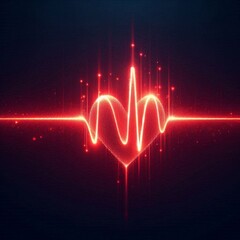 Computer-generated illustration of a red pulse beat waveform on dark background