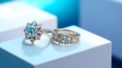 Two Luxurious Wedding Rings with Sparkling Diamonds and Intricate Floral Patterns