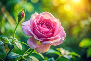 Macro view: a young pink rose blooms, capturing spring's essence.
