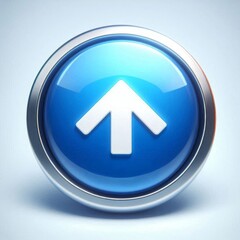 Glossy blue upload button with white upward arrow icon