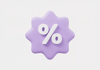 The image shows a 3D rendered percentage symbol on a purple blob