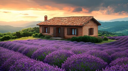 Modern Vintage House in Lavender Field