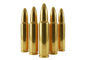 Isolated Group of Golden Rifle Bullets Standing Upright