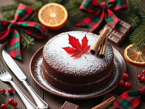 Chocolate Cake with Autumn Decorations