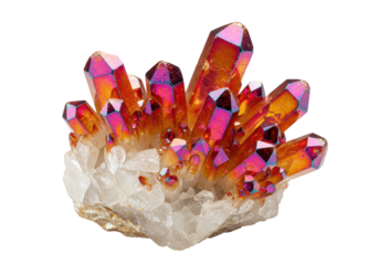 Isolated Cluster of Iridescent Aura Quartz Crystals