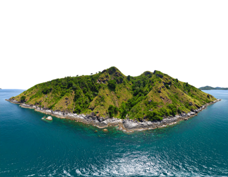 Panorama island, hill, mountain on transparent background. png file. for photo montag