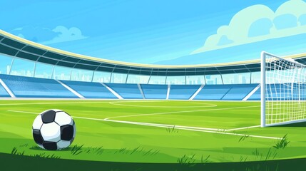Cartoon soccer stadium, bright day