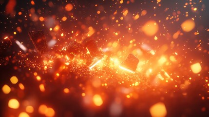 Fiery explosion, abstract blocks