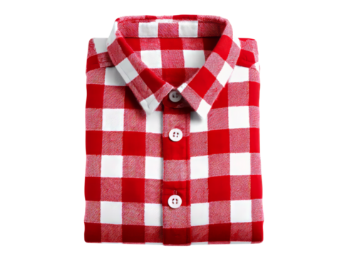 Red and white checkered flannel shirt folded neatly, On Transparent Background, Png - Powered by Adobe