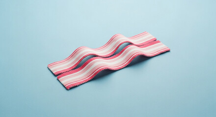 Fototapeta premium Wavy Raw Bacon Strips Artistically Arranged on Blue Background