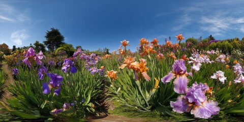 Vibrant floral field 360 degrees hdr panorama in nature environment