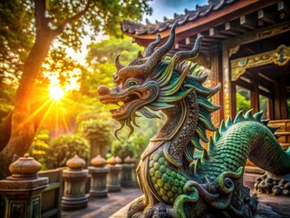 Obraz premium Majestic Chinese dragon, a symbol of Asian art and cultural heritage, posed in an ancient temple.