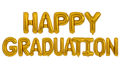 Happy Graduation with golden balloon words  isolated on transparent background. Celebrate a educational milestone!