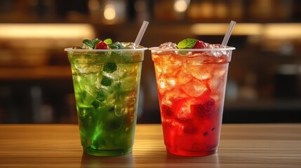 Refreshing drinks, ice, berries, mint
