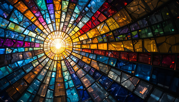 Radiating beauty in a kaleidoscope of colors, this stained glass design creates an inspiring artistic effect.