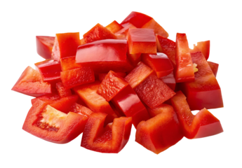 Diced red bell peppers for healthy cooking and fresh culinary creativity in the kitchen today