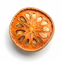 Dried bael fruit slices are aromatic, tangy herbal ingredients used in teas, aiding digestion,