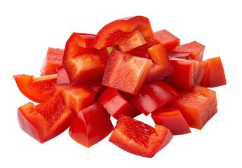 Chopped red bell peppers isolated on black background organic vegetable culinary ingredient snack