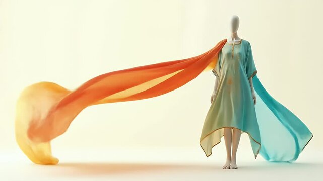 A simple cotton kurti in vibrant colors displayed on a mannequin with minimalistic background for a modern fashion shoot.
