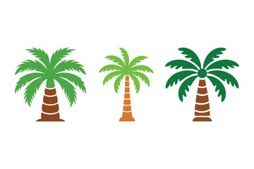 Palm Tree Icon Set – Colorful Tropical Tree Silhouette Vector Collection