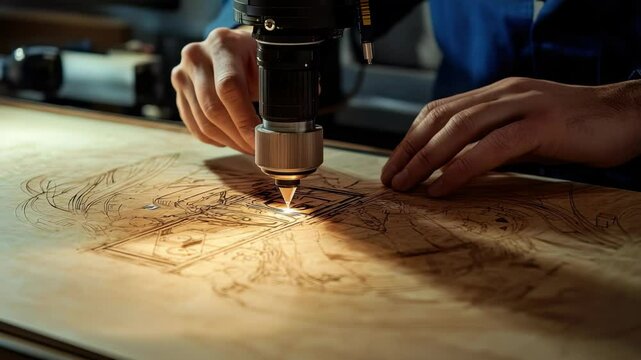 Creating intricate designs using a laser engraving machine in a workshop setting