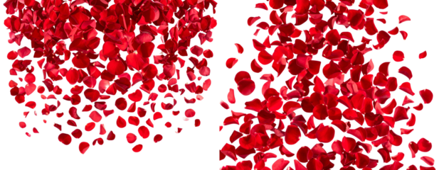 Elegant Cascade of Red Floral Petals Falling from Top Transparent Background PNG