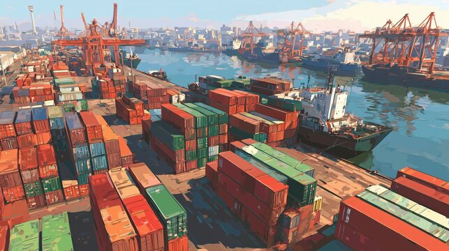 Busy ASEAN Logistics Hub with Cargo Containers and Ships in Industrial Port