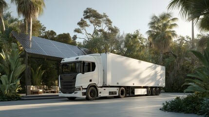 ASEAN Logistics Hub with Cargo Trucks Driving Through Green Mountain Route
