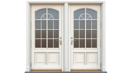 Fototapeta premium Title: Elegant White Double Door Pair Isolated on Plain White Background for Minimalist Architectural Design