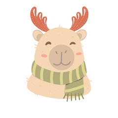 Cute reindeer with festive decorations, perfect for Christmas cards, holiday designs, seasonal branding, and winter-themed projects.
