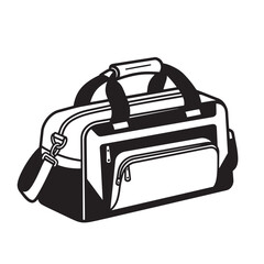 Black and white vector illustration of a stylish duffel bag with shoulder strap