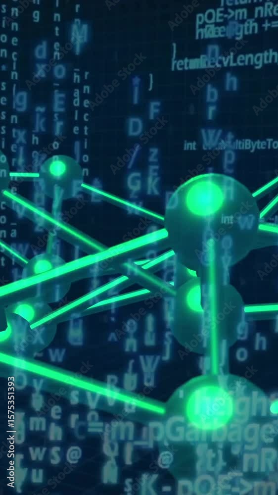 Poster animation of dna strand, binary coding and data processing over black background