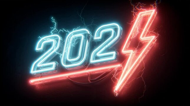 Electric Neon 202 and Lightning Bolt Design for 2024 on Black Background