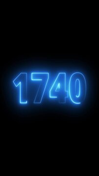 1740 neon line text. important year, important date 1740. Abstract 1740 neon text animation, Glowing neon number text background 4k video animation .