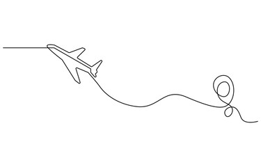 Airplane travelling continuous one line draw with map pin location, Continuous line drawing of aircraft flight routes and airport destinations. airplane line path icon of airplane flight route.