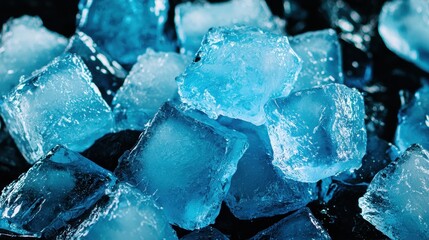 Blue Ice Cubes on Dark Background