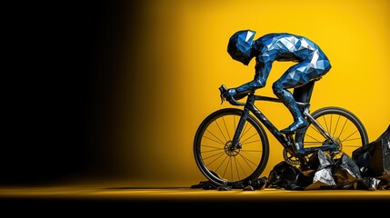 Blue Suited Cyclist on Yellow Background