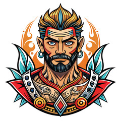 Obraz premium Colorful warrior head illustration with ornate details
