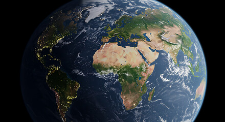 Obraz premium Detailed View of Earth from Space A Study in Continents, Oceans, and Light Emissions