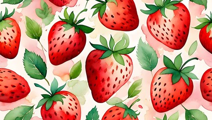 Watercolor Strawberry Pattern Fresh Red Berries Summer Fruit Delight