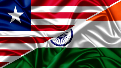 Split waving flag image of India and Liberia