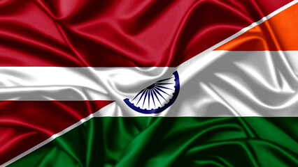 Split waving flag image of India and Latvia