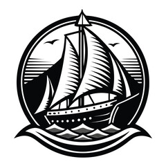 Sailboat monochrome engraving emblem
.sailing ship vector illustration.sailing ship vector