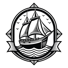 Sailboat monochrome engraving emblem
.sailing ship vector illustration.sailing ship vector