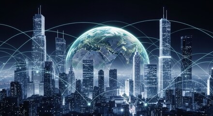 Naklejka premium Global Connectivity in a Modern Metropolis