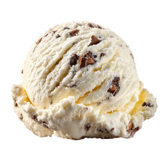Delicious scoop of vanilla ice cream with chocolate chips on a transparent background