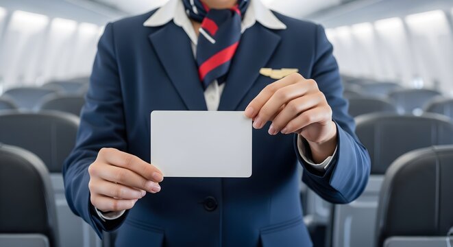 Flight Attendant Presenting Aircraft Safety Card - Passenger Safety