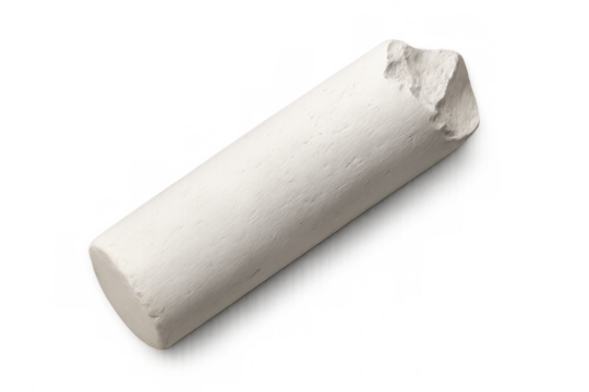 Close-up of a broken white chalk stick isolated on a transparent background, ideal for educational or creative projects