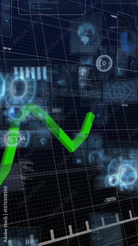 Poster animation of data processing over dark background